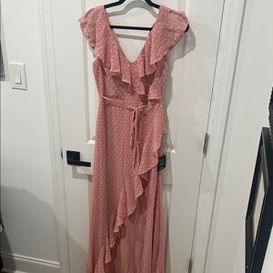 NWT Lulu's Dusty Pink Ruffle Maxi Dress, Size Small